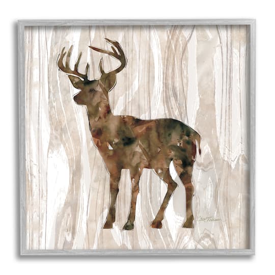 Stupell Industries Wilderness Buck Watercolor Silhouette Rustic Grain Pattern Framed Wall Art